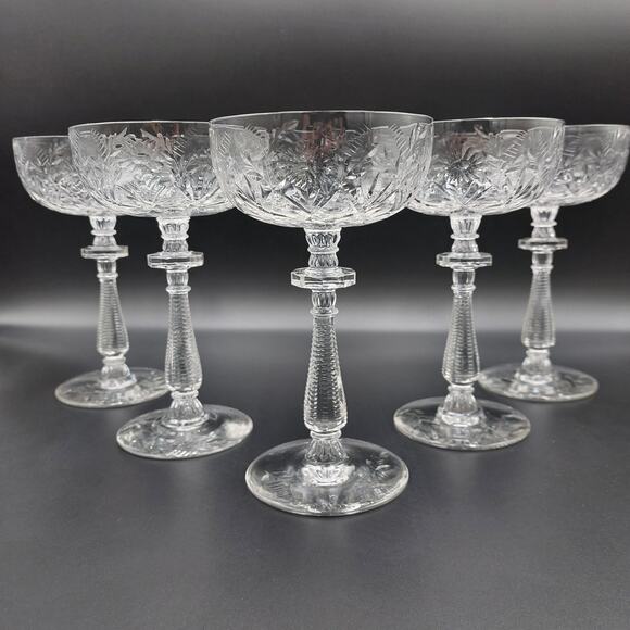 Rock Sharpe Vintage Champagne/Sherbet Glasses Floral Set-5
